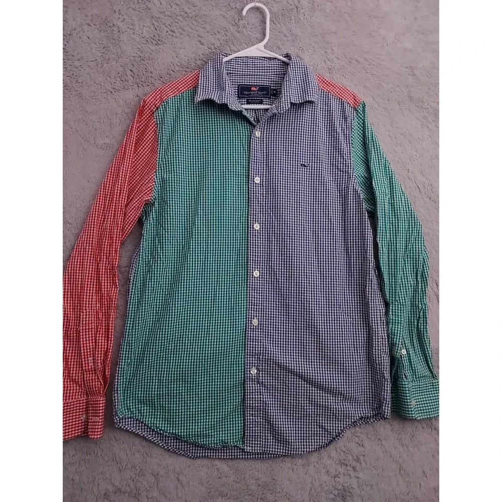 J Crew Shirt Mens Medium Colorblock Preppy Retro Wolf Wall Street‎ Check Whale M
